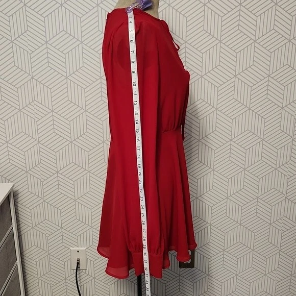 VALENTINO NUOVO Privacy Please Red Easton Chiffon Mini Abito Donna Taglia Media Ruffle Trasparente