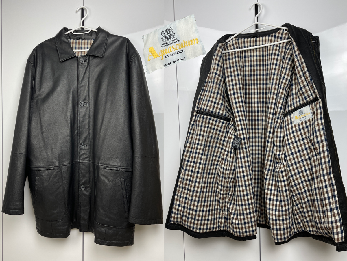 Aquascutum Vintage Mens Black Leather Jacket Warmed Lined XL | eBay