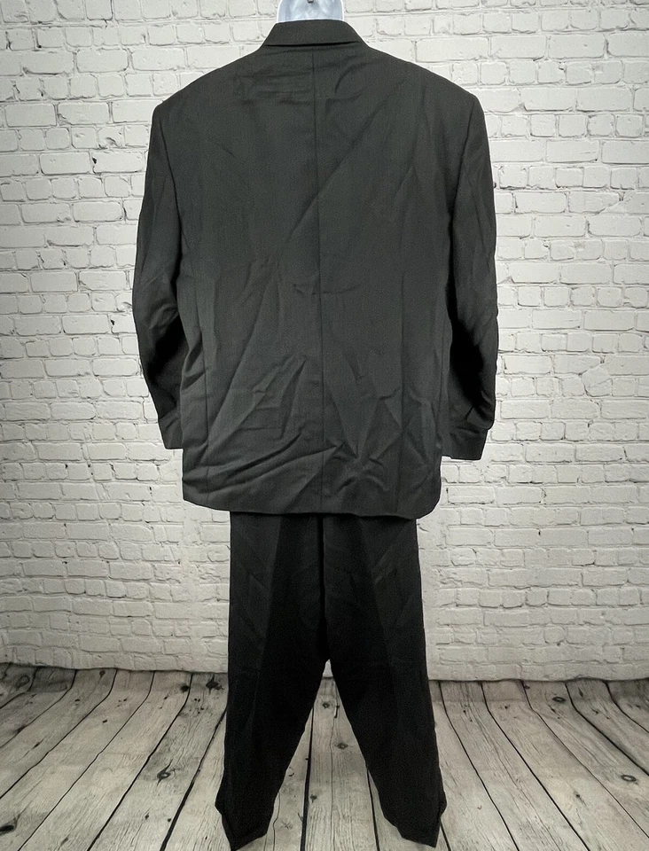 John Henry Black Pebbled Wool Suit 2 Piece Set Blazer Ventless 3 Button Size 48R - Image 2 of 4