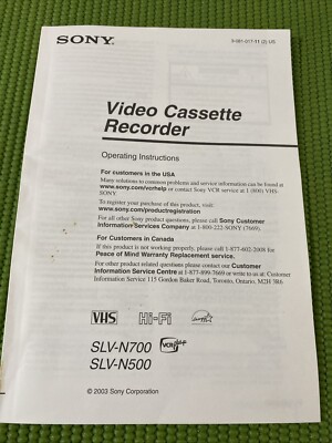 Sony Video Cassette Recorder SLV-N700 And SLV-N500 Operating Instructions 