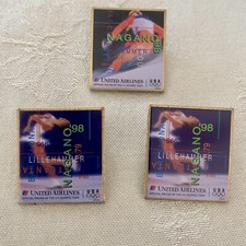 Lot Of 3 Vintage United Airlines 1998 Nagano Olympics Square Metal Pins