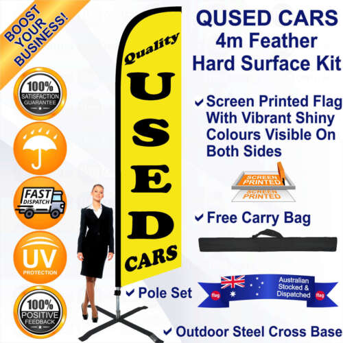 QUALITY U SED CARS Yellow 4m Feather Flag/Banner Kit with Cross Base *Striker - Picture 1 of 9