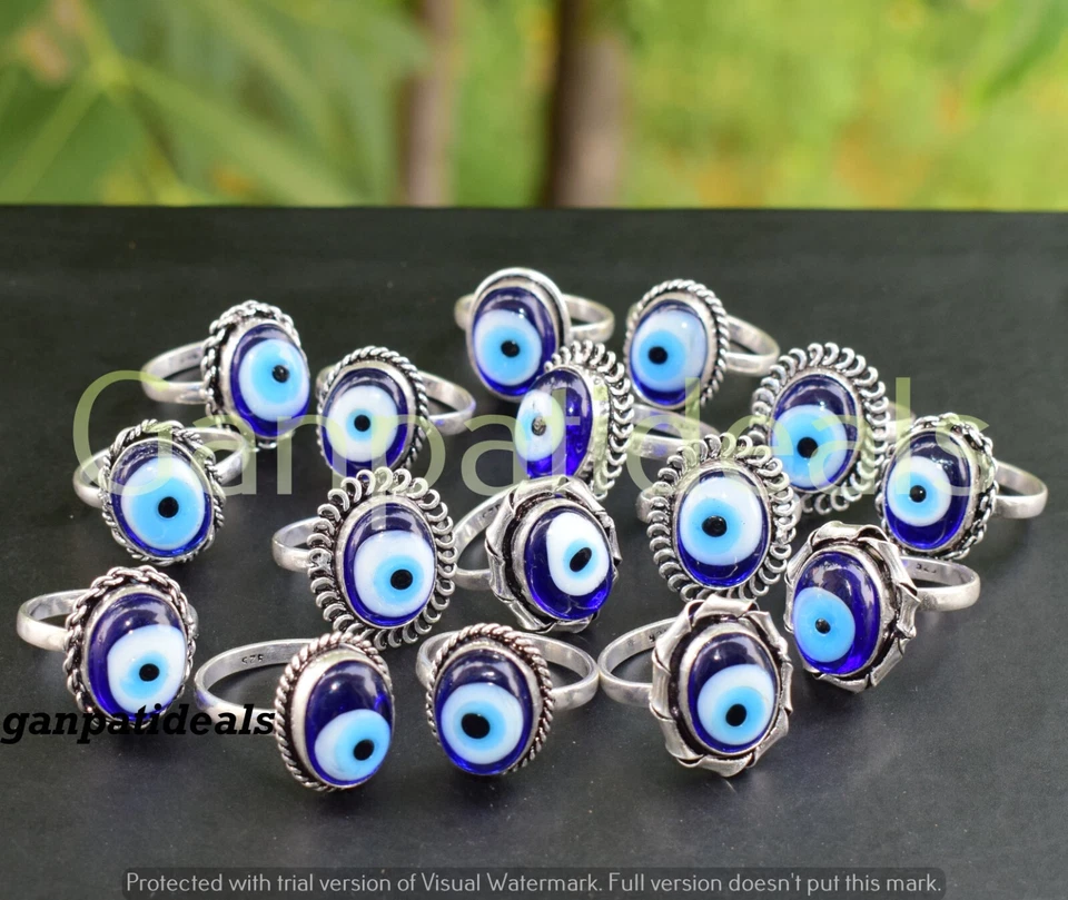 Evil Eye Gemstone Ring Wholesale Lot 925 Sterling Silver Plated Rings Lot - Image 4 of 4