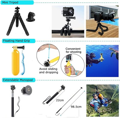 Kit Accessori Action Camera 50 In 1 | Universale Per GoPro, Insta360, DJI, Akaso | Supporti, Treppiede, Selfie Stick | Per Sport E Viaggi - 4