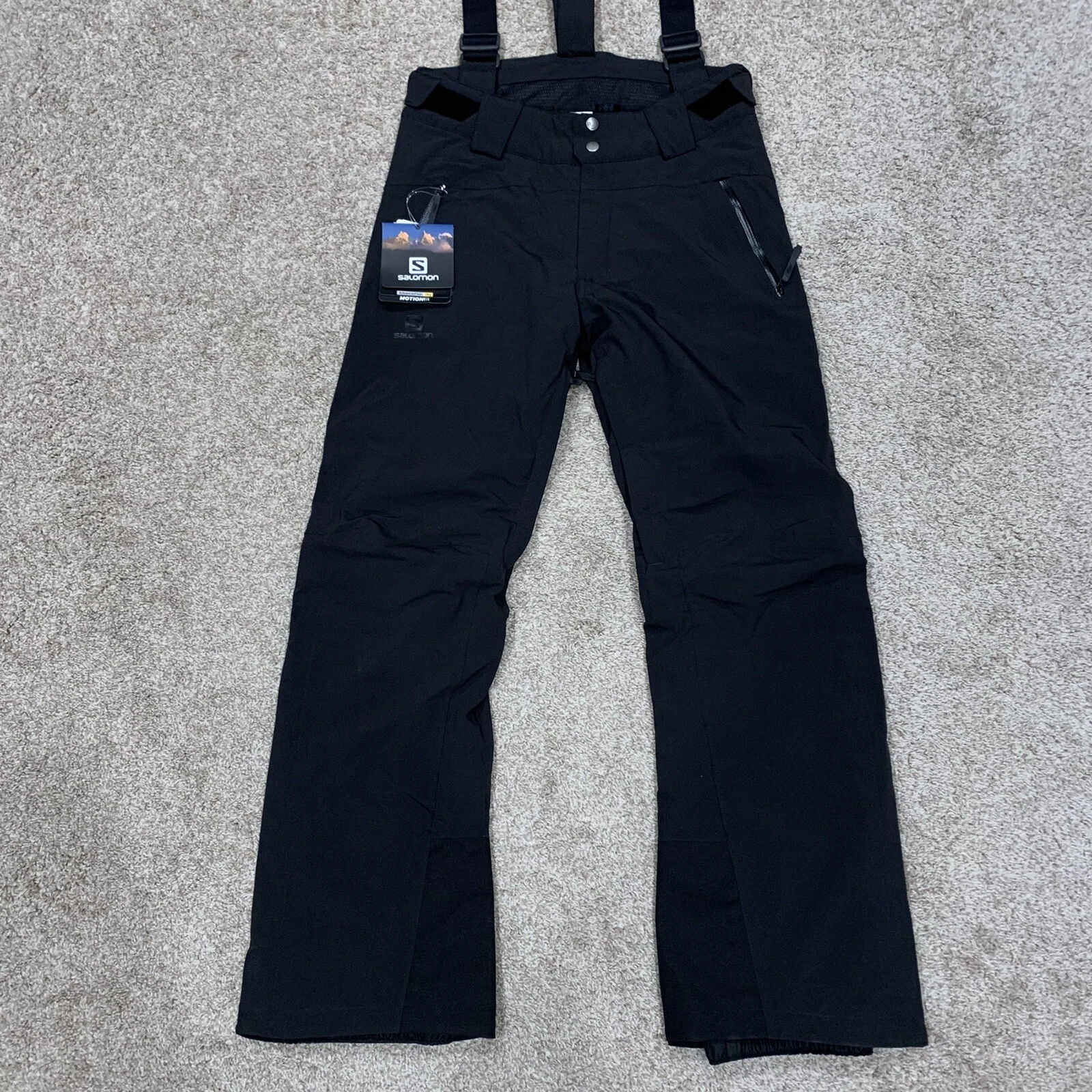NWT Salomon Mens S Reg Iceglory Black Snowboard Ski Suspender Winter Sports Pant