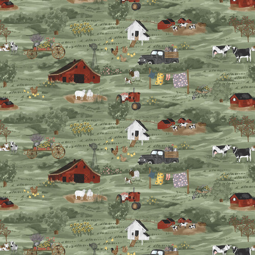 Rise With The Sun Green Scenic Farm 100% Cotton Fabric by half yard