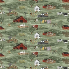 Rise With The Sun Green Scenic Farm 100% Cotton Fabric by half yard
