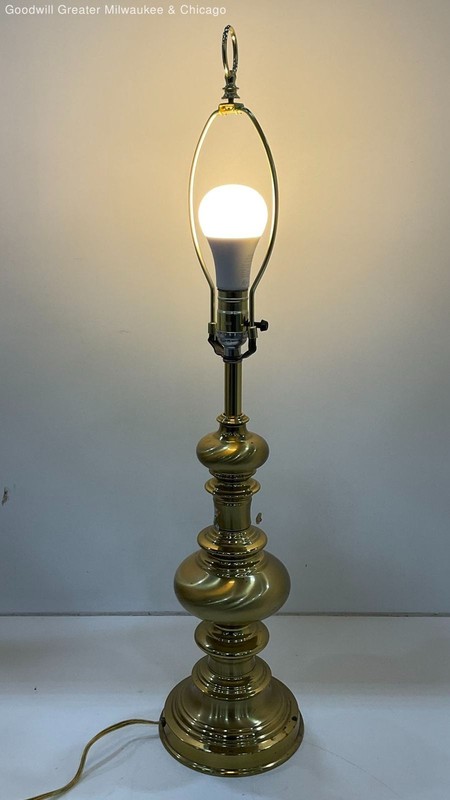 Bright Brass Table Lamp 20" Tall, Works, No Shade