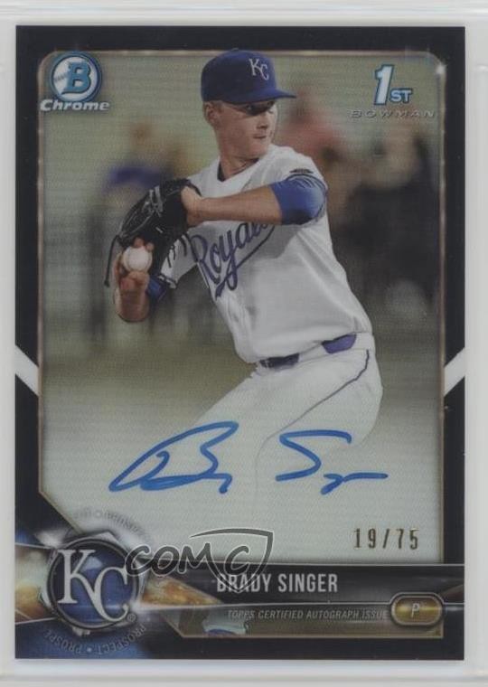 2018 Bowman Draft Chrome Pick Black Refractor 19/75 Brady Singer Auto 12x6
