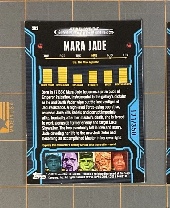 TOPPS: Star Wars Galactic Files #203 MARA JADE - BLUE FOIL sn 171/350 (2012) - Image 2 of 3
