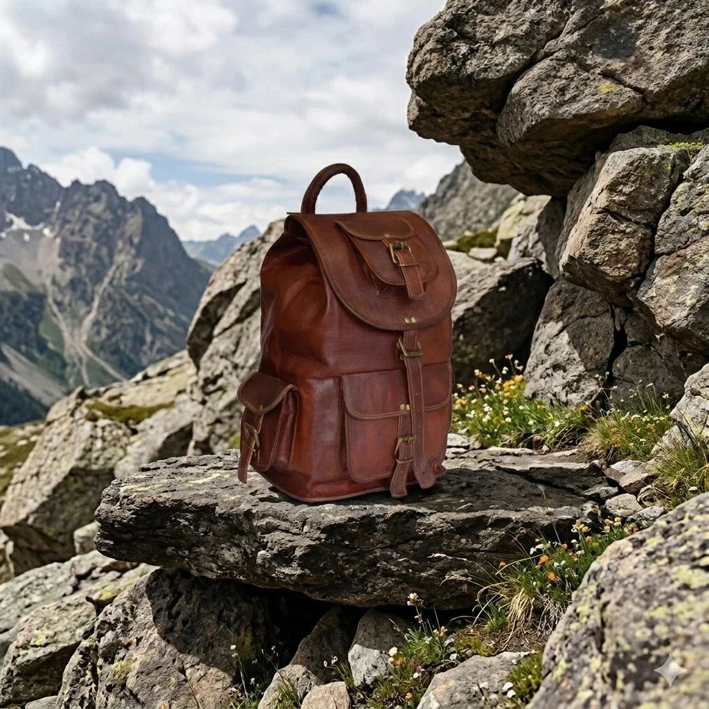Goat All Leather Backpack Bag Travel Vintage Laptop Rucksack Men's Large New