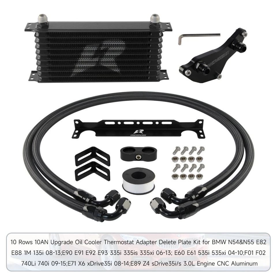 AN10 10 Row Oil Cooler Kit Thermostat Adapter For BMW N54/N55 X6 Z4 135i 335i - Image 2 of 4
