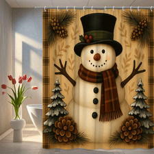 Christmas Snowman Shower Curtain - Holiday Decor