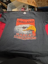 1980s Harley Davidson Bob DRONS Oakland 3D Emblem Shirt Size M Double Sided CA