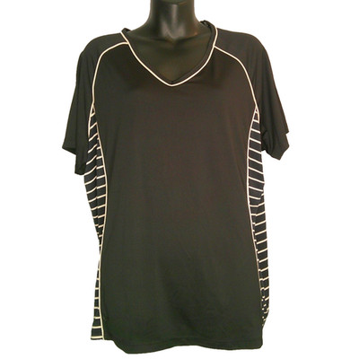 Liz Claiborne Woman Stretch 1X Black Short Sleeve V-neck Athletic Shirt NEW