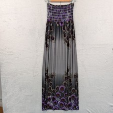 VTG XXI Forever 21 Dress Women's S Purple Peacock Strapless Maxi Whimsigoth Y2K