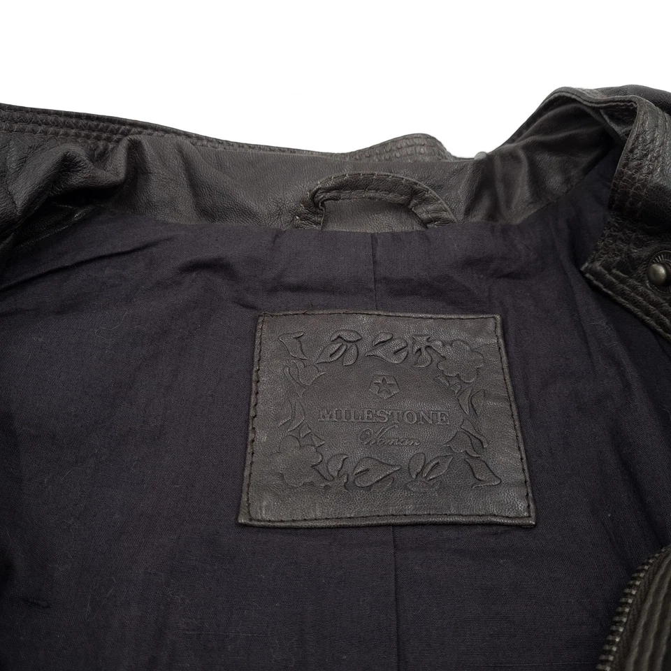 Milestone Vintage Bikerjacke Damen Leder Grau Ml7 Größe 40 - Bild 4 von 4