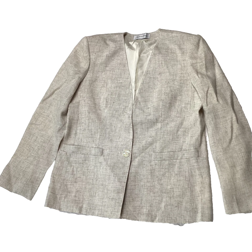 Evan-Picone Vintage Linen Blend Pantsuit Set Blazer 8 Pants 10 Beige ILGWU USA - Image 2 of 4