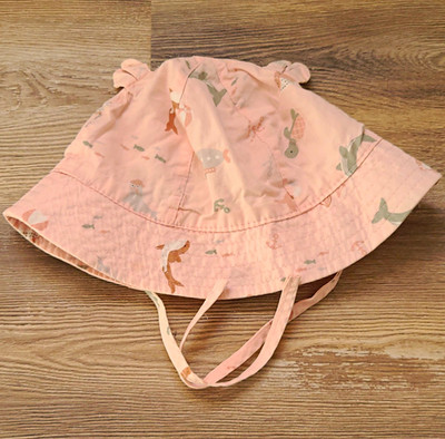 H&M Baby Mädchen Anglerhut/Sonnenhut rosa Tiermuster Bindeband Baumwolle