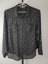 Torrid 2X long sleeve button front chiffon shirt black gold lightning bolts