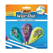 BIC WITE-OUT MINI CORRECTION TAPE 3/PACK WOTMP31-WHI - WHITE