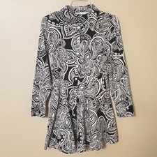 Zara Black White Floral Paisley Printed Mini Dress Boho Western - Size Small