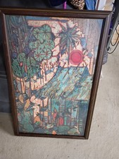 Chuah Thean Teng Kampong House Batik Print Signed Framed 1969 Singapore Large