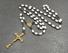 Vintage Czech White Milk Glass Rosary Brass Bronze Crucifix Catholic Prayer