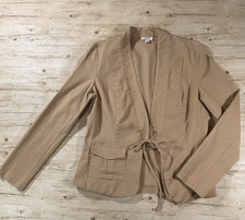 Devan Women?s Tan Tie Front Jacket Size 10 Made in USA Cotton Stretch