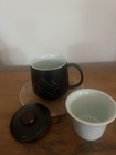 Pair Artisan Black & Gold Mountain Tea Mugs With Lids & Mint Celadon Infusers — photo 5