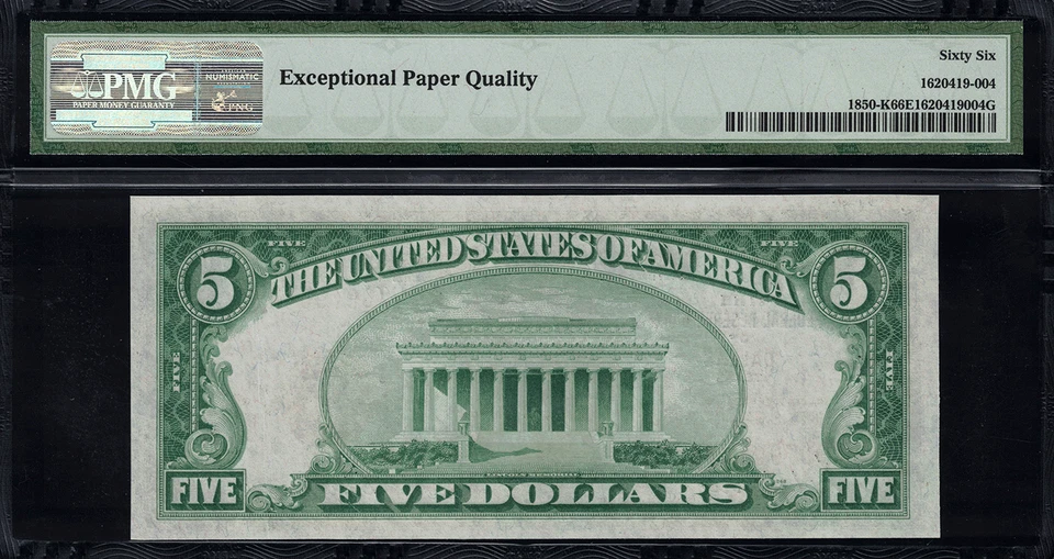 1929 $5 Federal Reserve Bank Note - Dallas - FR.1850-K - PMG 66 EPQ GEM Unc. - Image 2 of 2