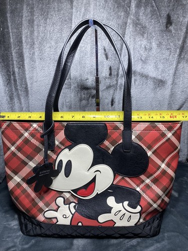 Disney x Loungefly Mickey Mouse Tote Bag Red Black Plaid Print - Picture 22 of 24