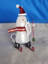 Dept. 56 Snowman on Skies  Bobble Head Glittery Ornament NEW