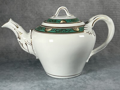 Hervorragende Minton 2,5pt antike vergoldete & grüne Teekanne mit gedrehtem Griff um 1850