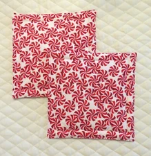 Peppermint Candies Themed Quilted Potholders 7x7 - Set of 2