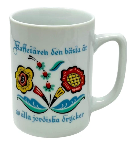 Vintage Berggren Sweden Coffee Mug Cup Scandinavian Folk Art Double Sided