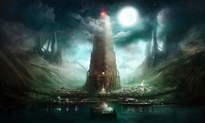 Landscape fantasy art building sky night clouds Custom Gaming Mat Desk