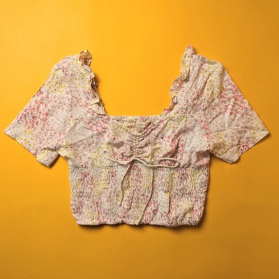 Women's Milkmaid Top Peasant Blouse Cropped Floral Cottage Core