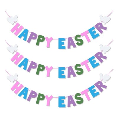 3pcs Felt Bunny Happy Easter for Wall Hanging Bunting Decora