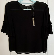 Blusa Top BCBG Maxarzia Negra con Volantes Talla Pequeña - Nueva con Etiquetas