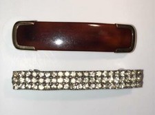 vintage lot 2 FRANCE barrettes faux tortoise RHINESTONES
