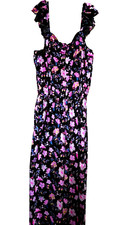 Justice Sleeveless Velour Romper Girls L 12/14 Wide Leg Black Floral Pockets NEW