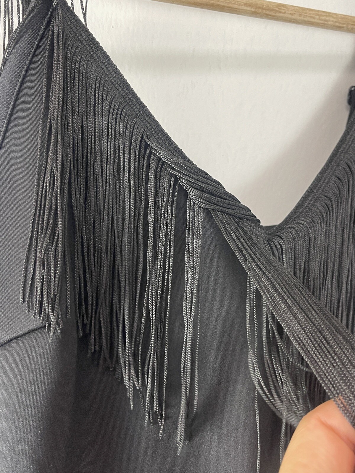 Body Flirt Dress Womens Medium A Line Tasseled Ruffle Black Sleeveless N144