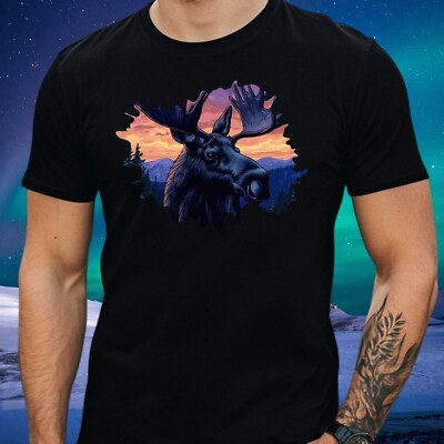 Herren T-Shirt Elch Motiv Baumwolle Größe XS bis 5XL