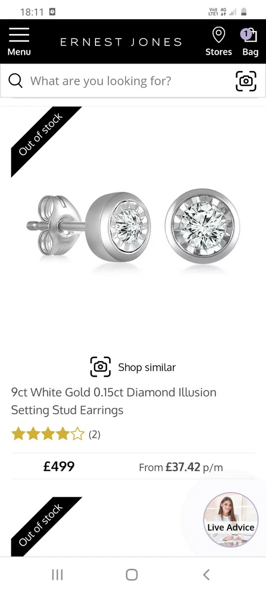ERNEST JONES 0.15CT ILLUSION RUBOVER DIAMOND WHITE GOLD EARRINGS