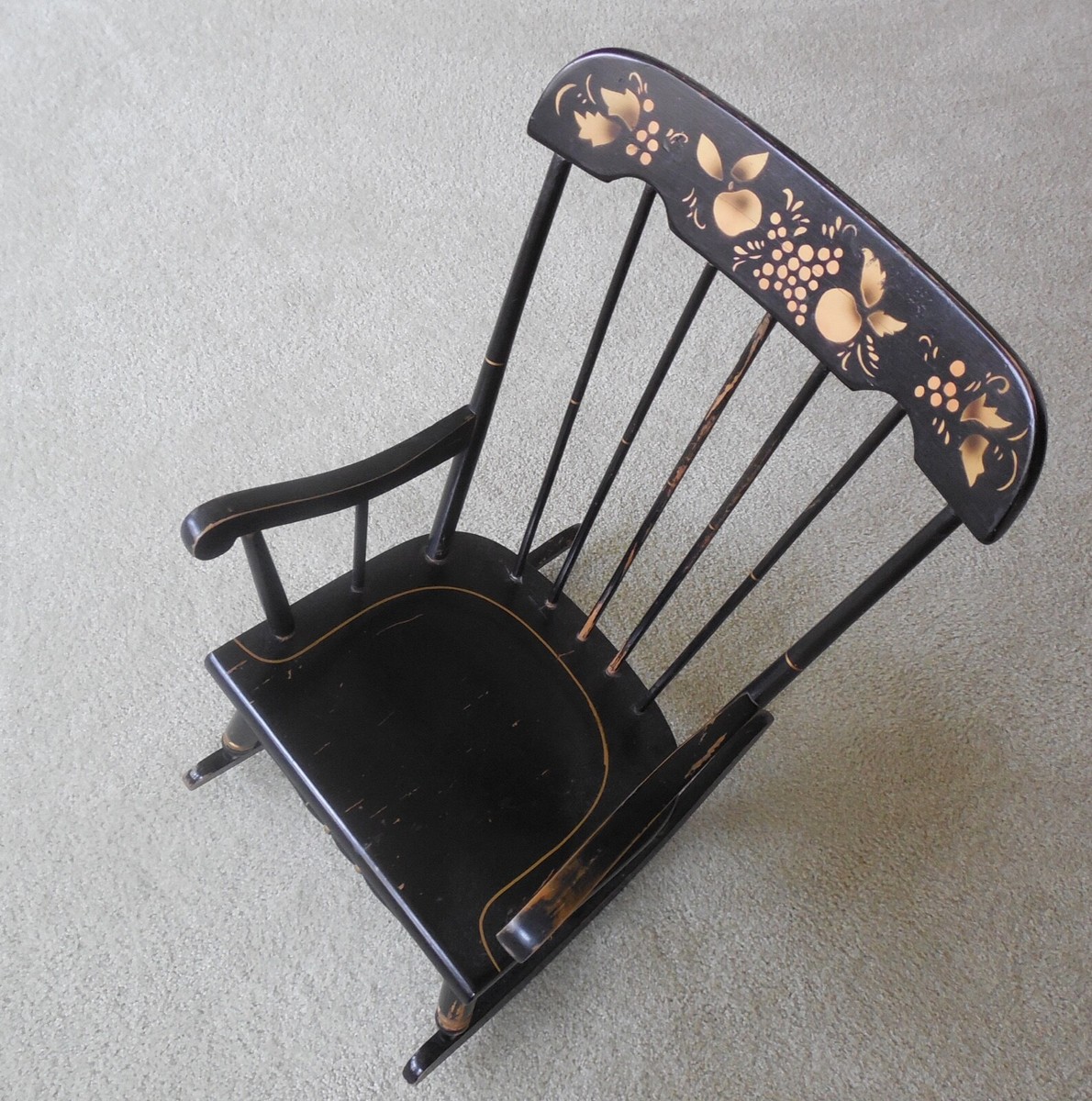 1950's OAK HILL CHILD's ROCKING CHAIR - Black w/ Gold Stencil