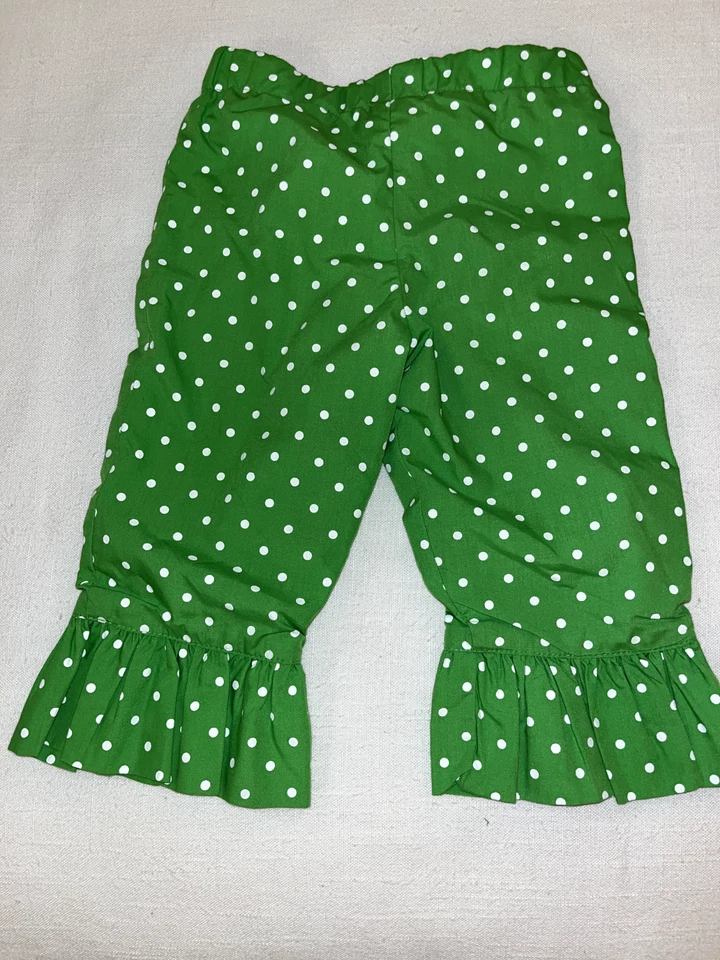KELLY'S KIDS BABY GIRLS REVERSIBLE RUFFLE PANTS GREEN POLKA DOTS PINK Sz 12 mos - Image 4 of 4