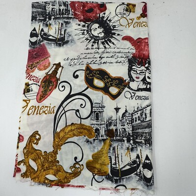 Timeless Treasures Venice Carnival Mask Cotton Quilt Fabric 1 Yd Red Black Gold