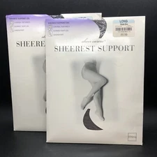 2 JC Penney Pantyhose Sheer Caress Support Control Top Sz Long Smoke Gray & Navy