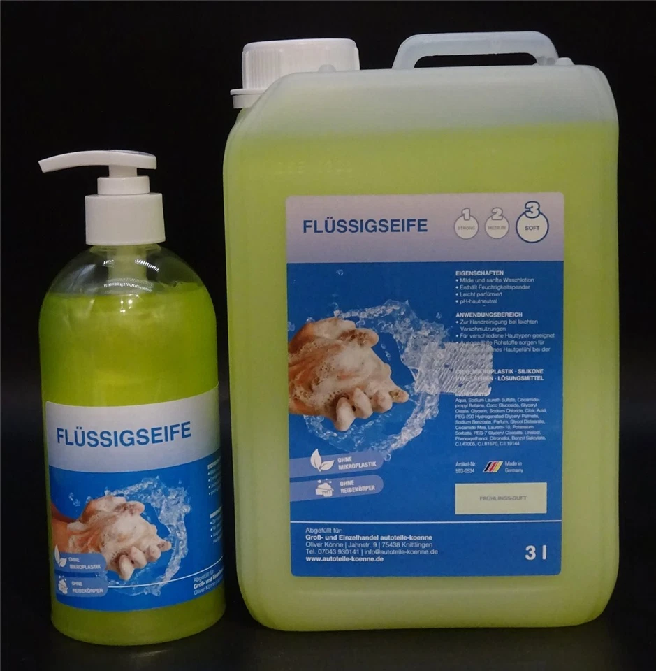 AUTOTEILE-KOENNE 3Liter Flüssigseife incl. 500ml Spender Handseife Seife Cremeseife Frühling Duft